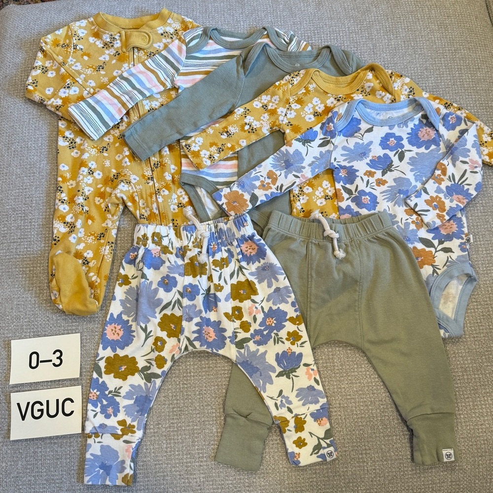 Honest Baby 7pc Painterly Floral Blue Layette Bundle 0-3 Organic Cotton